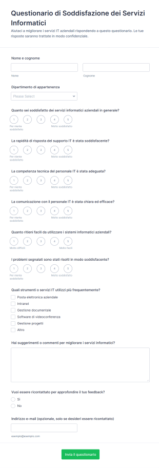 Questionario Di Soddisfazione Dei Servizi Informatici