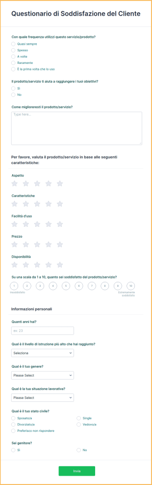 Questionario Di Soddisfazione Del Cliente