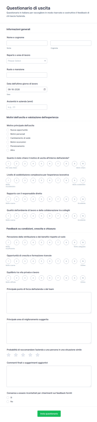 Questionario Di Uscita Dei Dipendenti