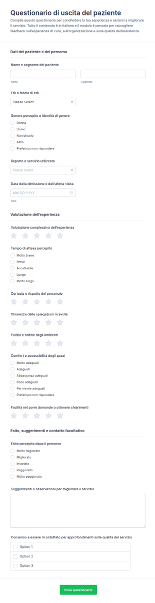 Questionario Di Uscita Del Paziente