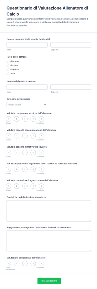 Questionario Di Valutazione Allenatore Di Calcio