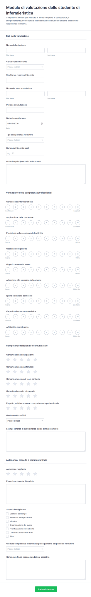 Questionario Di Valutazione Degli Studenti Infermieristici