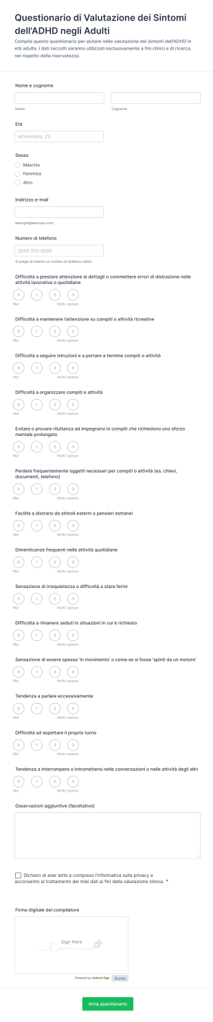 Questionario Di Valutazione Dei Sintomi Dell'ADHD Negli Adulti