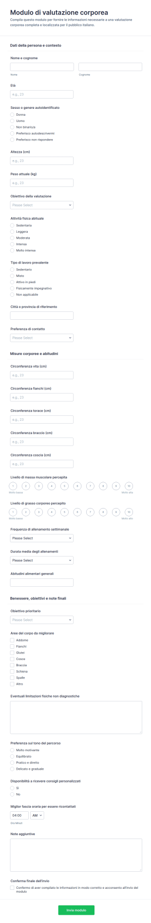 Questionario Di Valutazione Del Corpo