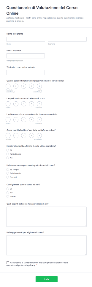 Questionario Di Valutazione Del Corso Online
