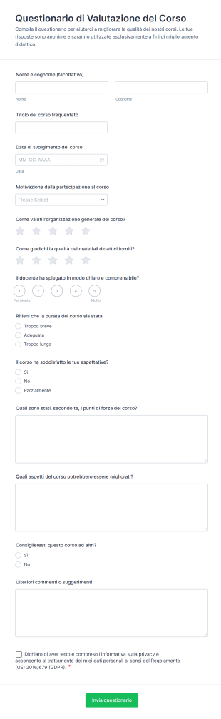 Questionario Di Valutazione Del Corso