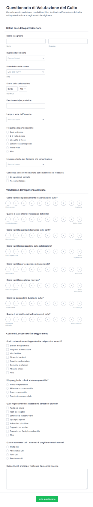 Questionario Di Valutazione Del Culto