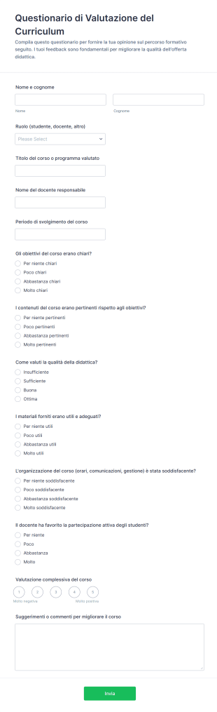 Questionario Di Valutazione Del Curriculum