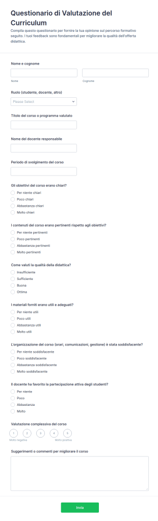 Questionario Di Valutazione Del Curriculum