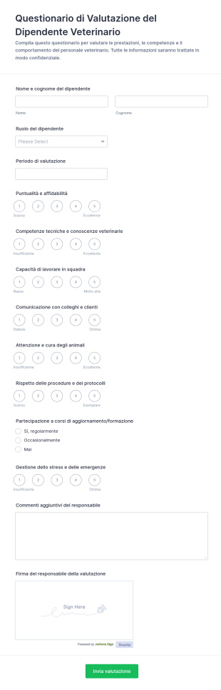 Questionario Di Valutazione Del Dipendente Veterinario