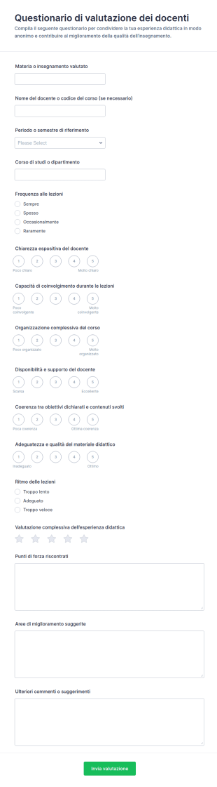 Questionario Di Valutazione Del Docente