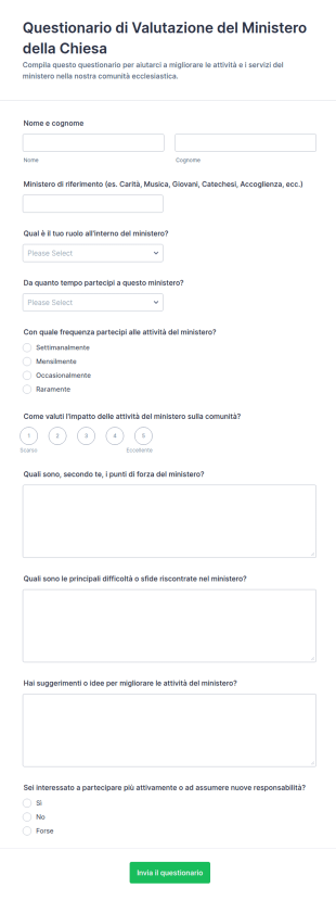 Questionario Di Valutazione Del Ministero Della Chiesa