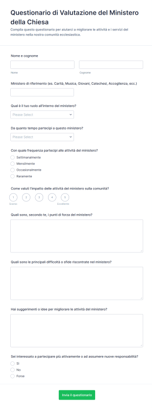 Questionario Di Valutazione Del Ministero Della Chiesa