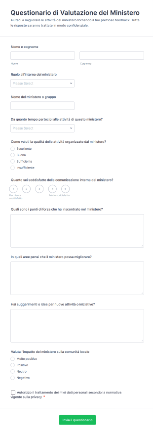 Questionario Di Valutazione Del Ministero