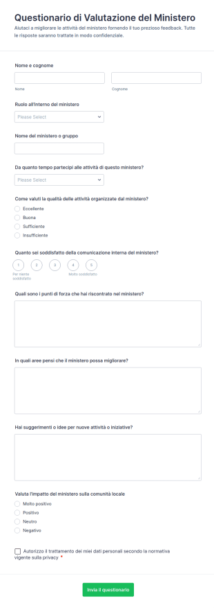 Questionario Di Valutazione Del Ministero