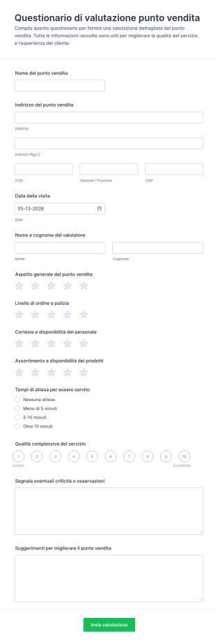 Questionario Di Valutazione Del Punto Vendita