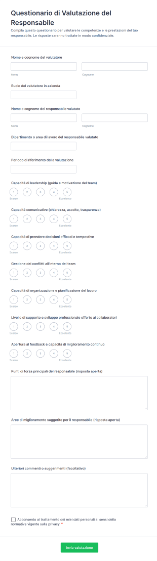 Questionario Di Valutazione Del Responsabile