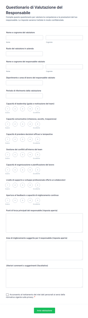 Questionario Di Valutazione Del Responsabile