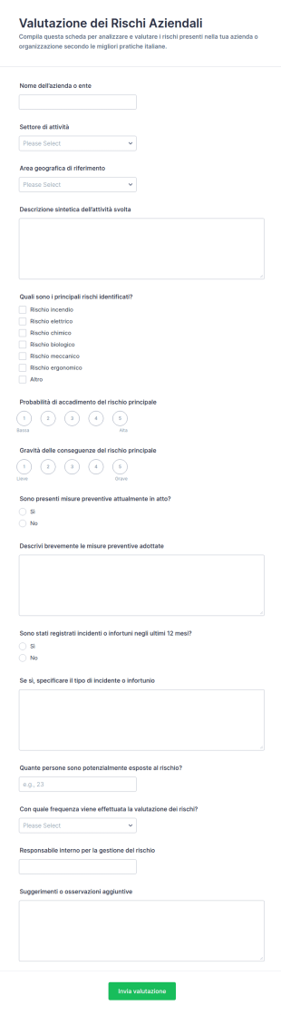 Questionario Di Valutazione Del Rischio
