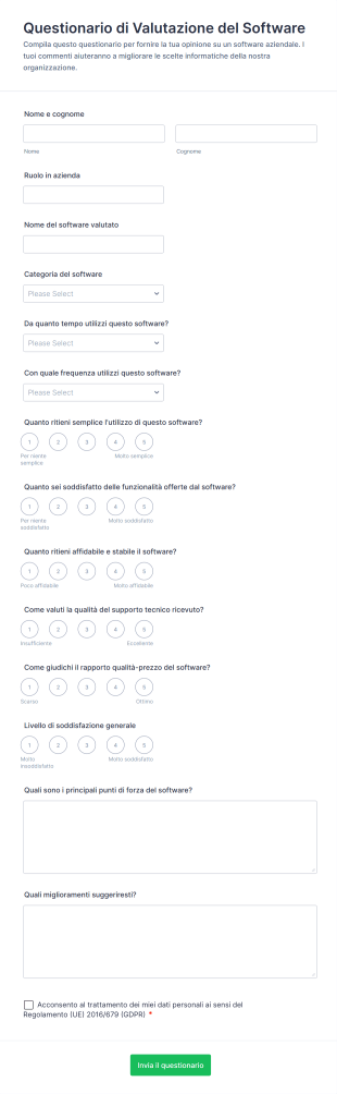 Questionario Di Valutazione Del Software