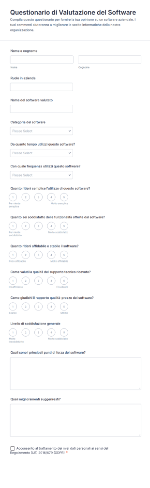 Questionario Di Valutazione Del Software