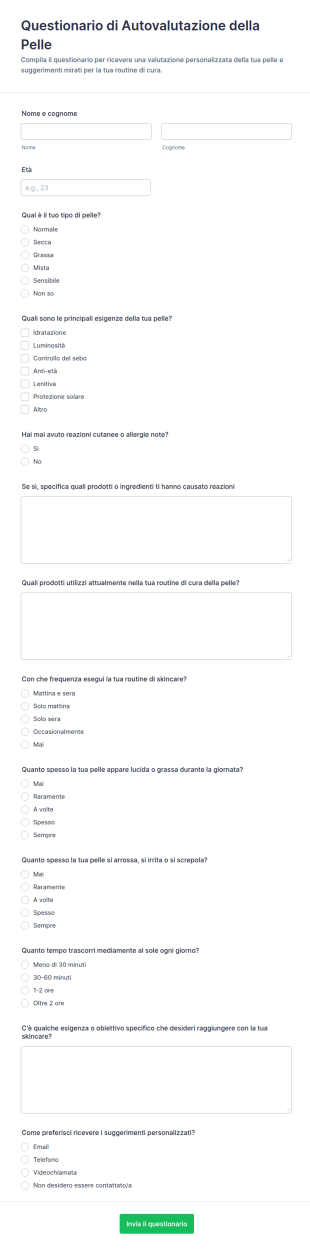 Questionario Di Valutazione Della Cura Della Pelle