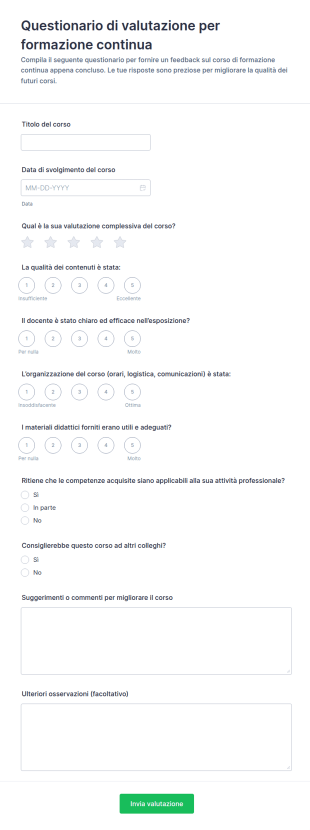 Questionario Di Valutazione Della Formazione Continua