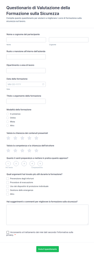 Questionario Di Valutazione Della Formazione Sulla Sicurezza