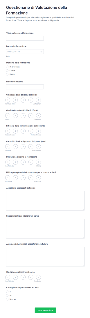 Questionario Di Valutazione Della Formazione