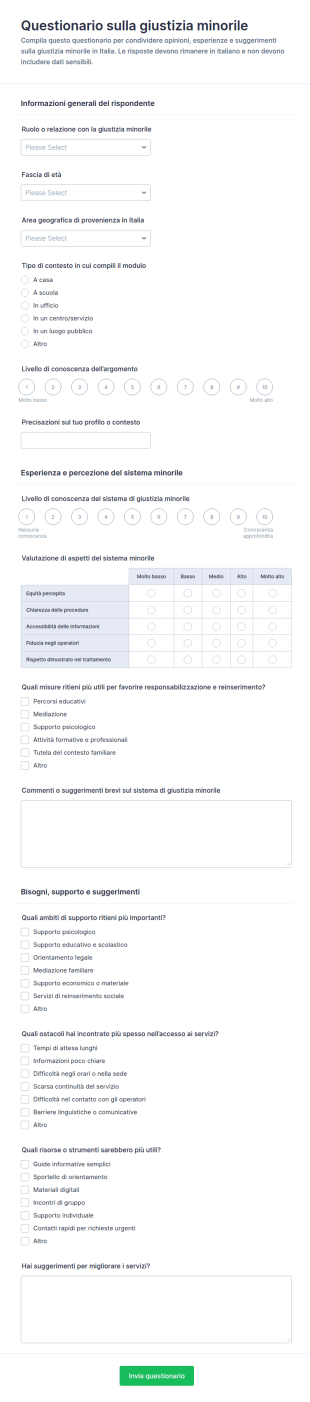 Questionario Sulla Giustizia Minorile