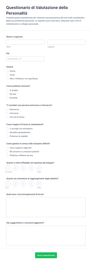 Questionario Di Valutazione Della Personalità