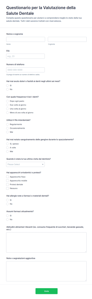 Questionario Di Valutazione Della Salute Dentale