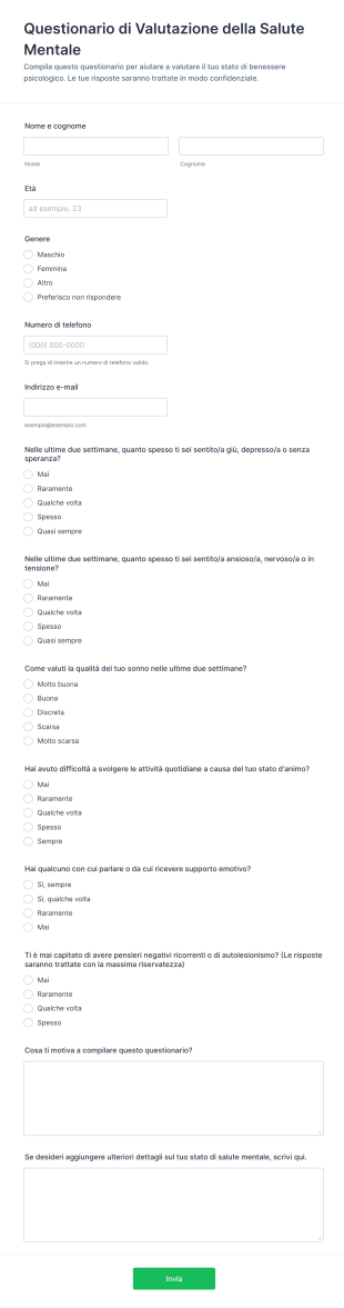Questionario Di Valutazione Della Salute Mentale
