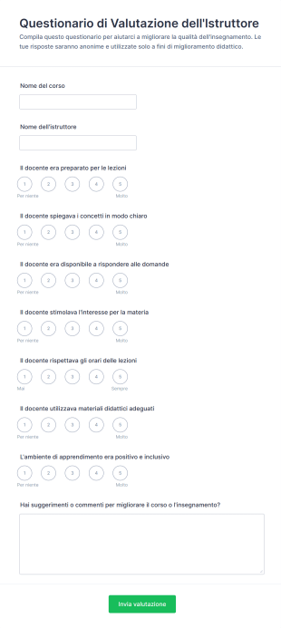 Questionario Di Valutazione Dell'Istruttore