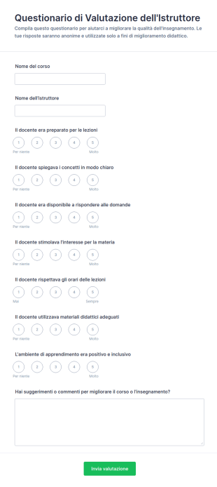 Questionario Di Valutazione Dell'Istruttore