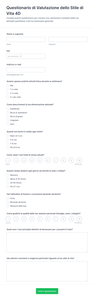 Questionario Di Valutazione Dello Stile Di Vita 4D