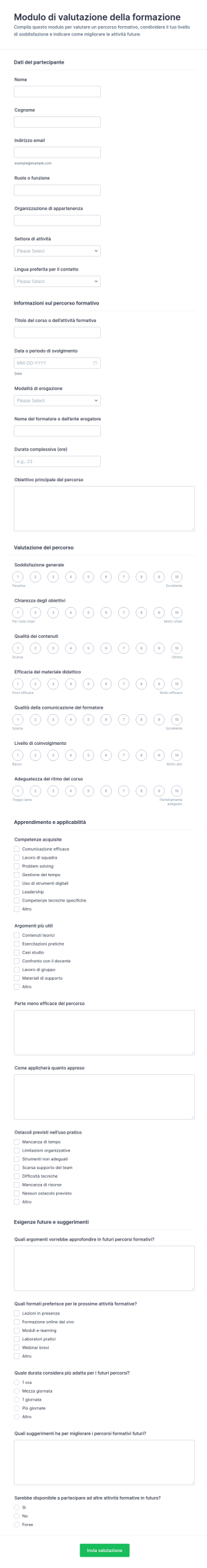 Questionario Di Valutazione Formativa