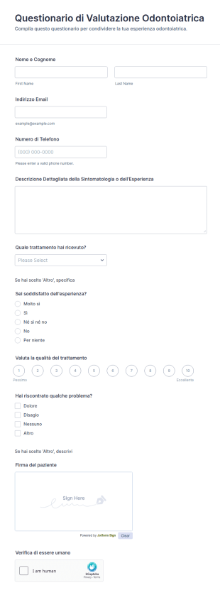 Questionario Di Valutazione Odontoiatrica