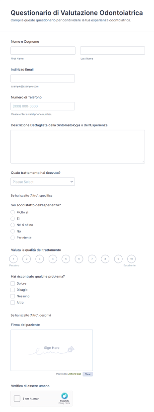 Questionario Di Valutazione Odontoiatrica