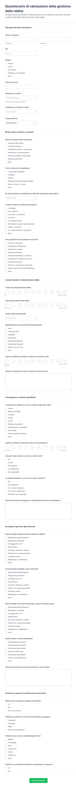 Questionario Di Valutazione Per La Gestione Della Rabbia