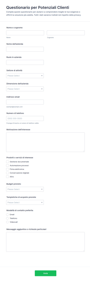 Questionario Di Valutazione Prospect Form