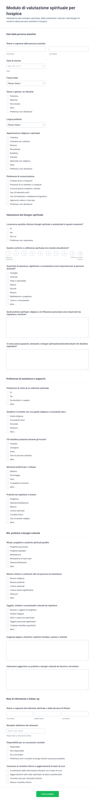 Questionario Di Valutazione Spirituale Hospice