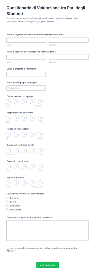 Questionario Di Valutazione Tra Pari Degli Studenti