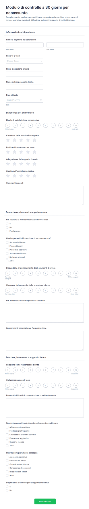 Questionario Di Verifica Iniziale Per Nuovi Assunti
