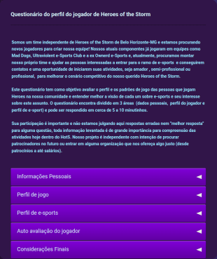 Questionário Do Perfil Do Jogador De Heroes Of The Storm