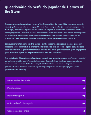 Questionário Do Perfil Do Jogador De Heroes Of The Storm