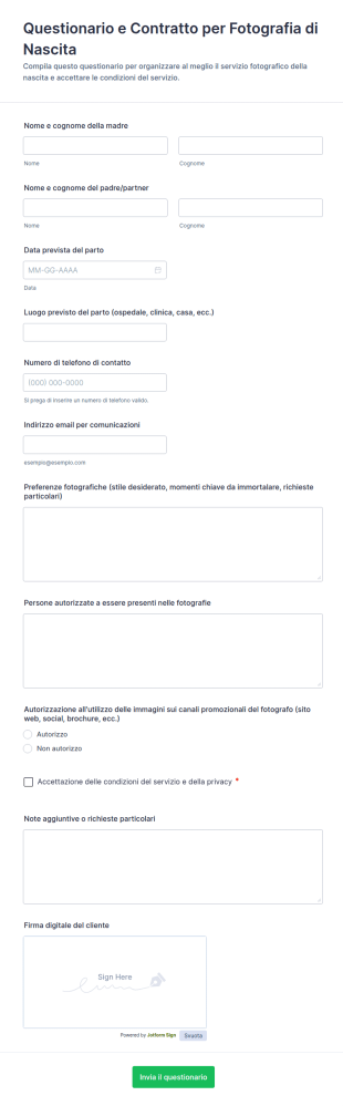 Questionario E Contratto Fotografico Per Nascite