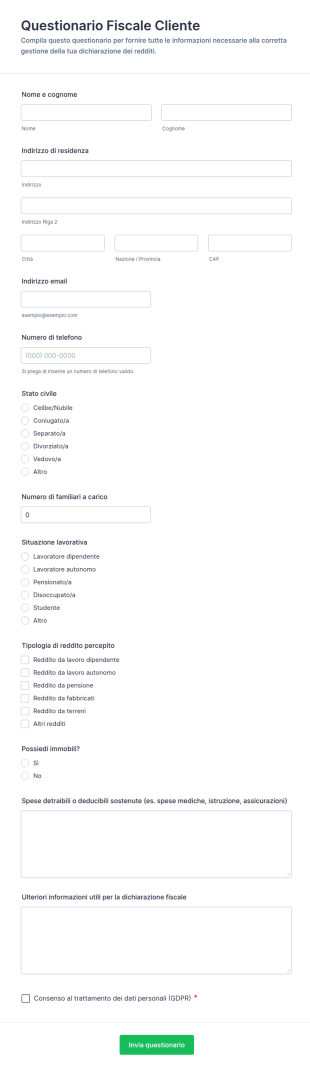 Questionario Fiscale Del Cliente