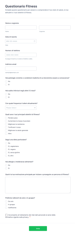 Questionario Fitness