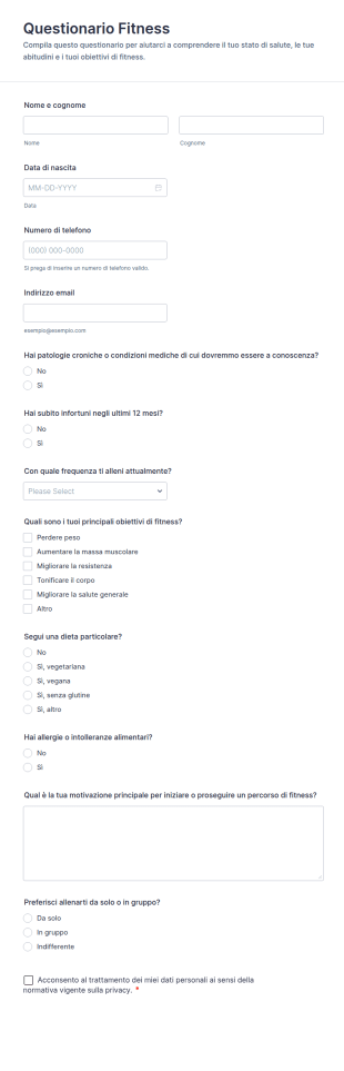Questionario Fitness